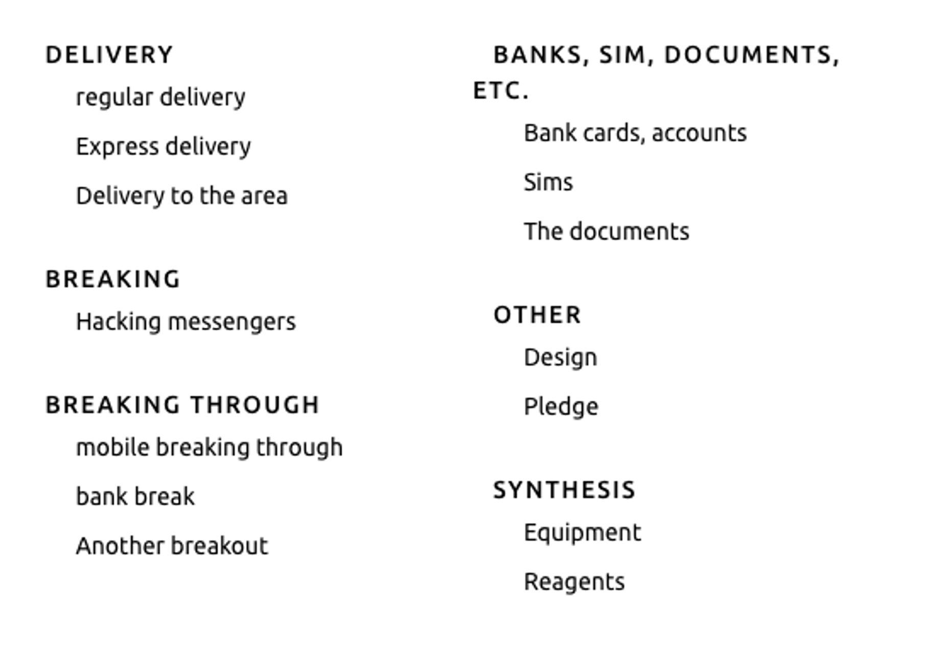 delivery banks sim documents breaking other synthesis dark web